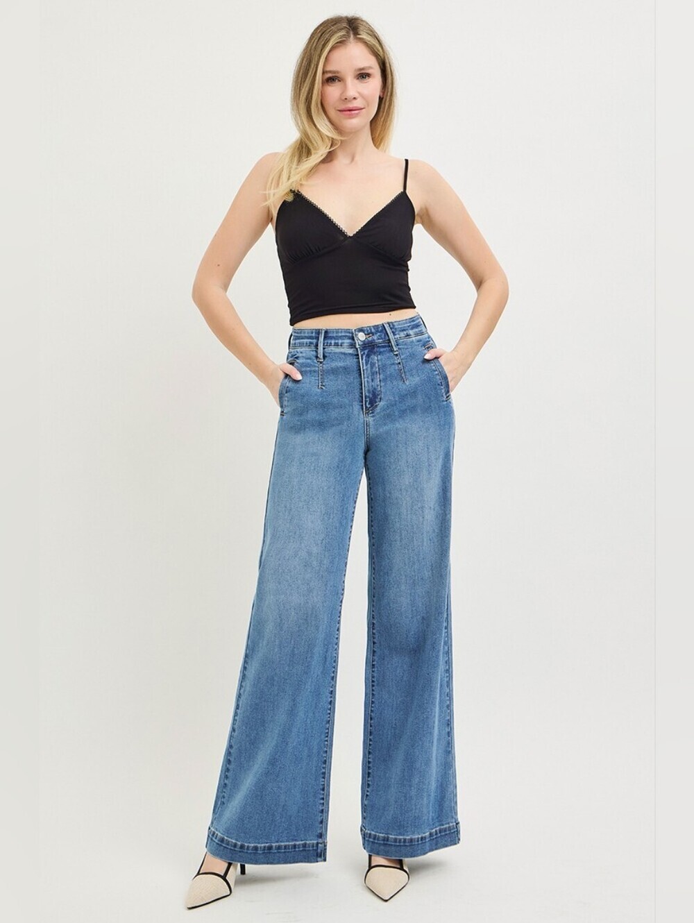 RISEN Tummy Control Medium Wash Wide Leg Jeans Trouser Comfort Waist Various NEW